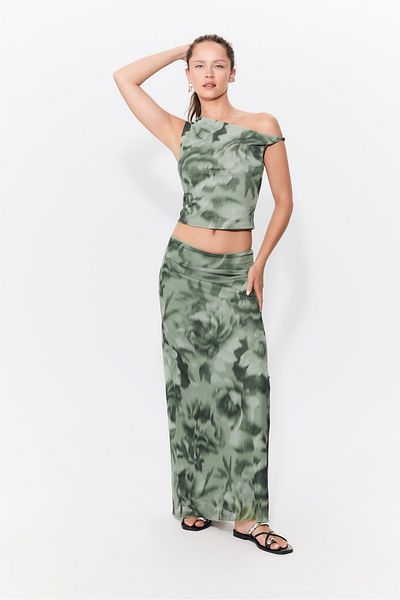 Stradivarius Printed tulle midi skirt