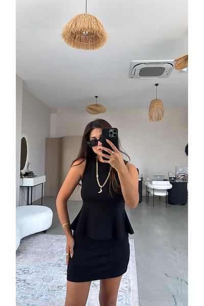 Buket Teke Black Modal Mini Skirt Blouse Set