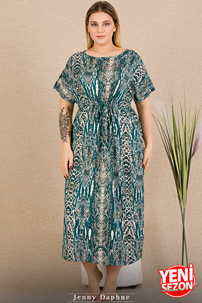 Jenny Daphne Țesătură de viscoză, mărime mare, rochie cu mânecă scurtă, cu fantă, cămașă de noapte Battal 7287