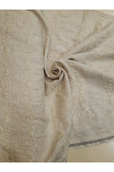 Safir Kumaş Giyimlik Doğal Keten Üzeri Nakış İşli Desenli 2.5 Metre