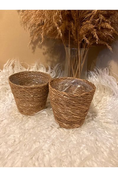 Paganca 2-Piece Wicker Flower Pot with Inner Bag