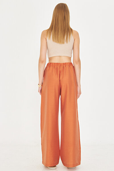 armonika Kadın Turuncu Beli Lastikli Cepli Bağlama Detaylı Bol Pantolon ARM-25Y001077