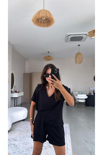 Buket Teke Black Shorts Blouse Modal Suit