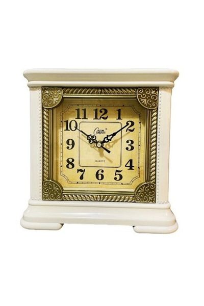 BLA BLA FOAM Square Table Clock, White with Gold, Arabic Numerals, 25cm