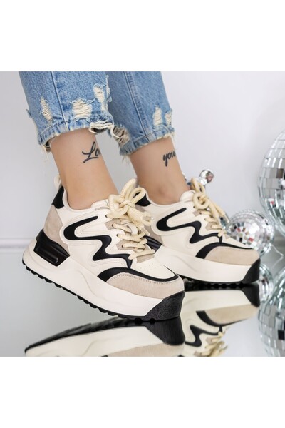 mei Pantofi Sport dama cu Platforma 3SJN62 Negru-Bej