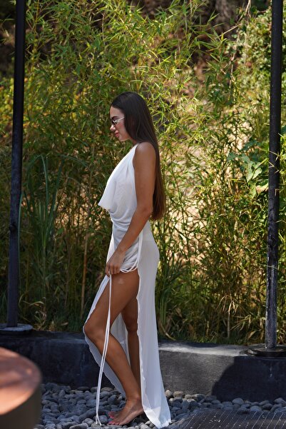 La Sarta Caiora Uzun Tül Pareo Beyaz Elbise