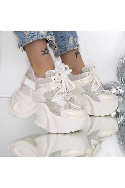 mei Women's Platform Sneakers 3SJN56 Beige-Gold