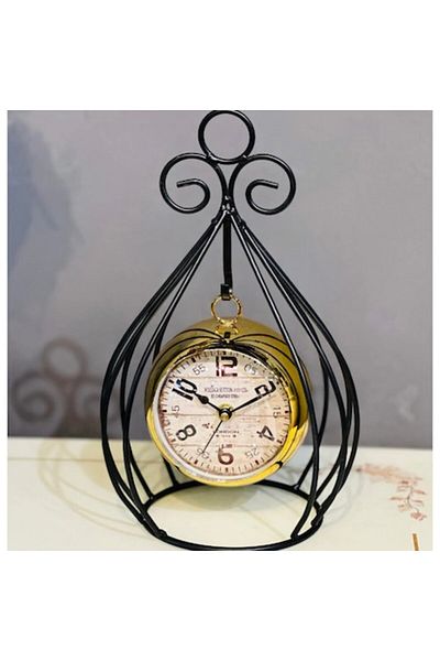 BLA BLA FOAM Decorative Vintage Clock with Black Metal Stand - Retro Design, Desk or Interior Decor 27x20 cm