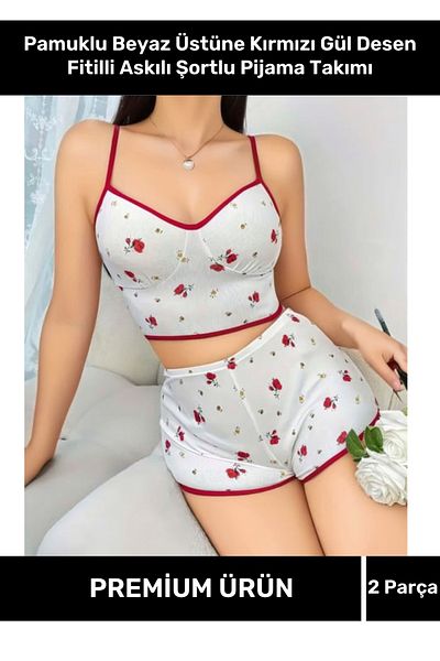 VARESSA Special Series Design Model 100% Cotton Elegant Patterned Stylish Special Daily Trend Suspender Shorts Pajama Set