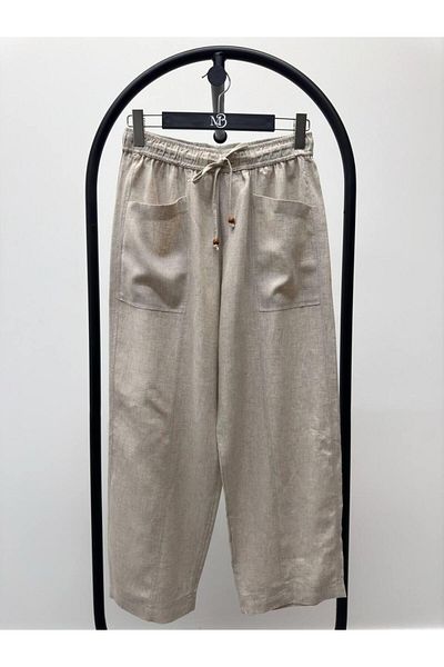 Maldia Shop Women's Elastic Waist Aegean Stone Oversize Linen Trousers