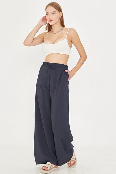 armonika Women's Navy Blue Elastic Waist Pocketed Loose Trousers with Lacing Detail Arm-25Y001077