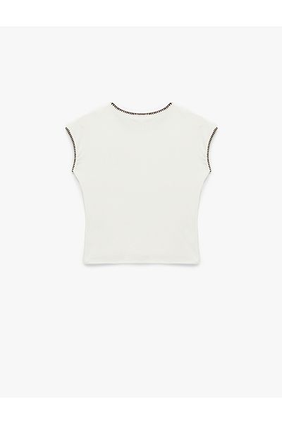 Koton Modal Fabric Crew Neck Crochet Detailed Sleeveless T-Shirt