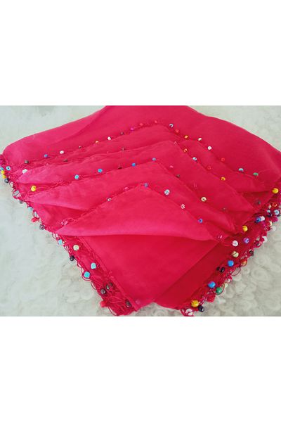 hoaryage Handmade Wooden Beaded Writing, Cheesecloth Yemeni, Scarf, 4 Sides Embroidered