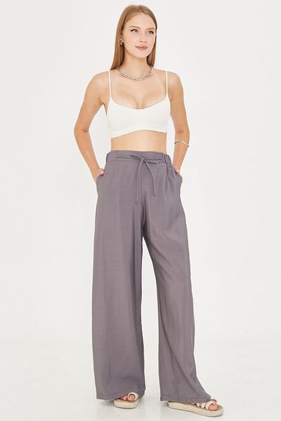 armonika Women's Gray Elastic Waist Pocketed Loose Trousers with Tie Detail Arm-25Y001077