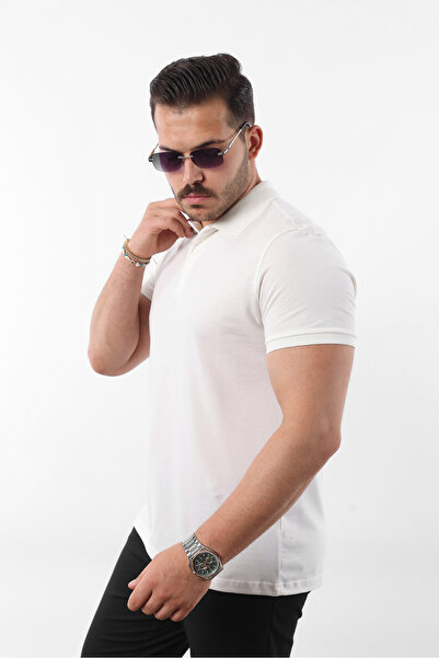 comstar Men's Cotton Basic Ecru Polo Neck T-Shirt