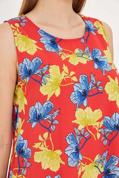 armonika Women's Red-Floral Print Sleeveless Skirt Ruffle Dress Arm-22K001142