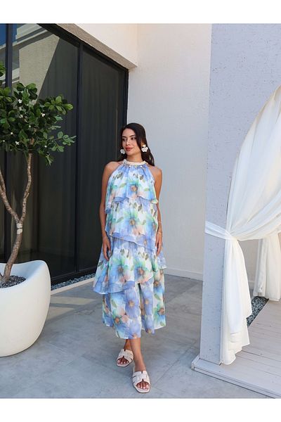 ESRAHELVACI Rochie cu straturi florale cu detaliu scoici