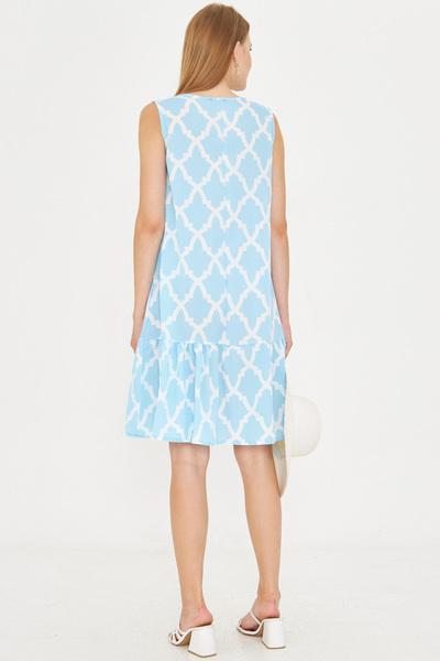 armonika Kadın Bebemavi-Ekru Desenli Kolsuz Eteği Fırfırlı Elbise ARM-22K001142