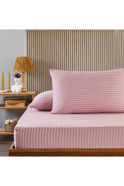 PAMUK DÜNYAM HOME Fitted Sheet / Cotton Satin Striped 80% Cotton 20% Polyester