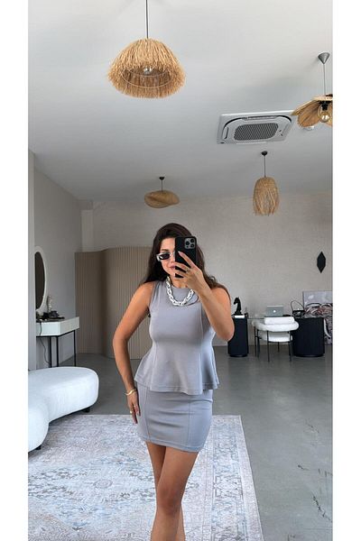 Buket Teke Gray Modal Mini Skirt Blouse Set
