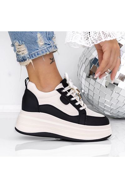mei Women's Platform Sneakers 3AL35 Black-White