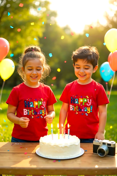 Windy Island Children's Crew Neck 100% Cotton Happy Birthday Printed Unisex T-Shirt