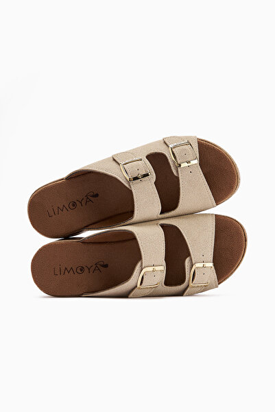 Limoya Papuci de damă Samina Bej din piele intoarsa cu toc cu pană dublu