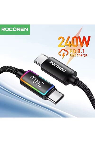 Rocoren 240W Ce/fc/rohs Lisanslı Type-C To Type-C Hızlı Şarj ve Örgülü Data V...