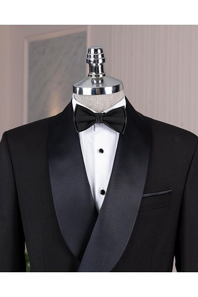 TerziAdemAltun Italian Style Slim Fit Shawl Collar Jacket Pants Groom Suit Set Black T14285