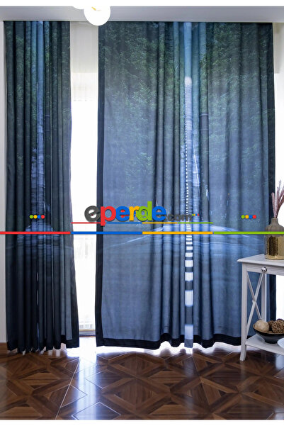 eperde Hazır Ölçülü Dökümlü Kumaştan Manzaralı Baskılı Pilesiz Fon Perde 1. K...