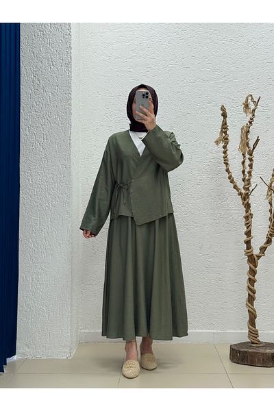 MİHRA STORE Serona Top Kimono Skirt Strawberry Set-Ek556-As079 Khaki