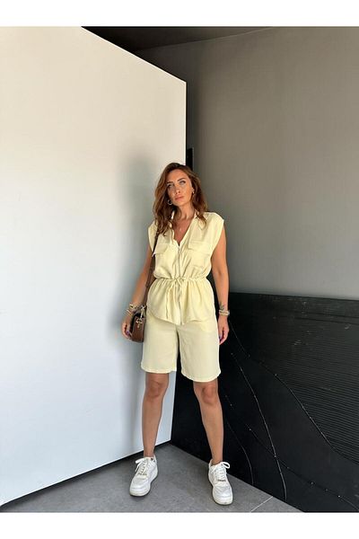 Zerrincan Giyim Yellow Vest Zippered Shorts Set