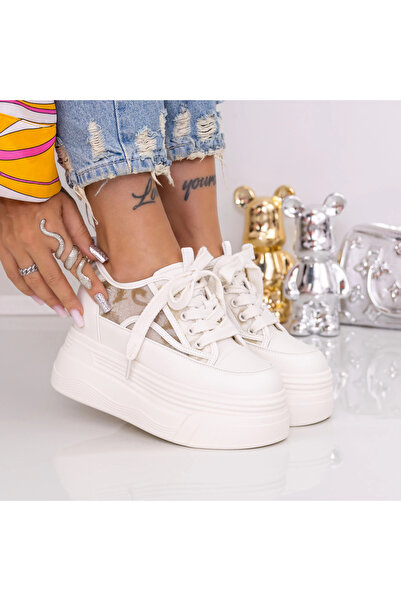 mei Pantofi Sport Dama cu Platforma 9887-1 Alb-Bej