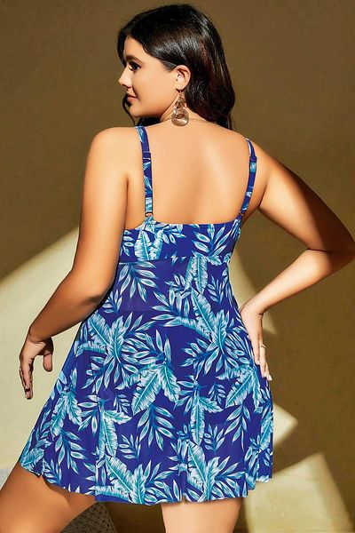 Motto10 butik Motto10Boutique Plus Size Blue Leaf Patterned Nightdress with Slits