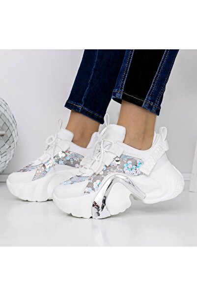 mei Pantofi Sport Dama cu Platforma 3WL72 Alb