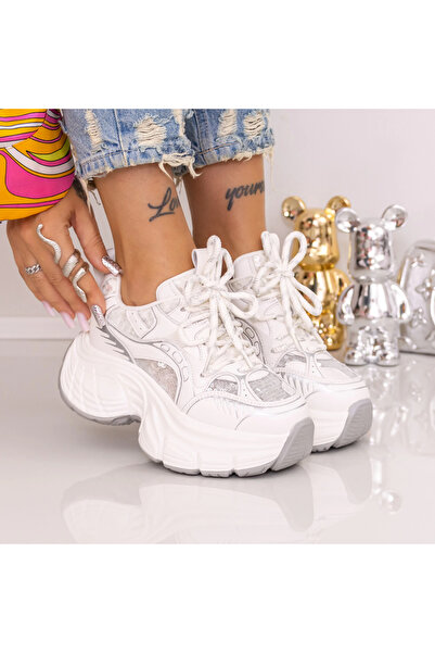 mei Γυναικεία Αθλητικά Παπούτσια με Πλατφόρμα 9157-15 Λευκά