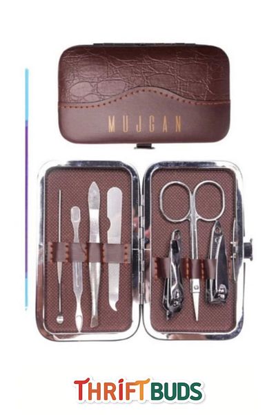 Thriftbuds Special Production Durable Long Lasting Leather Look Stainless Steel 7 Piece Care Manicure Pedicure Set