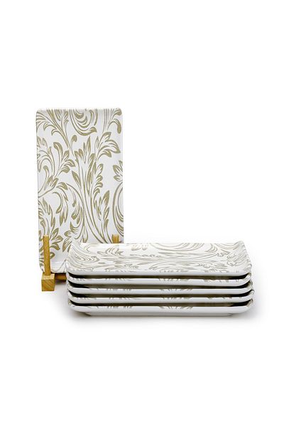 Edessa Elana Ceramic Rectangle Serving Plate (White, 12.5 x 24cm, Set of 6)