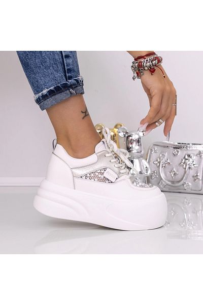 mei Pantofi Sport Dama cu Platforma 5759-21 Alb-Argintiu