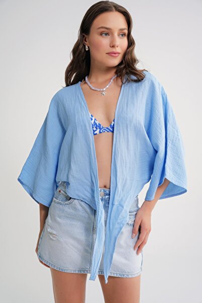 Mixray 4723 Kadın Önü Bağlamalı Bolero Bluz Bebe Mavi