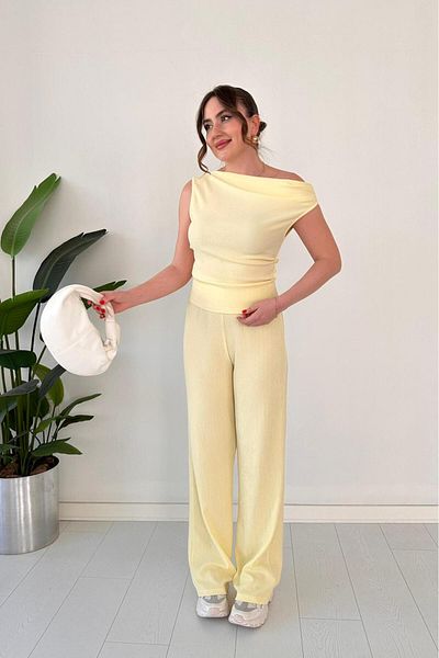 MaziButik Off Shoulder Double Suit Yellow