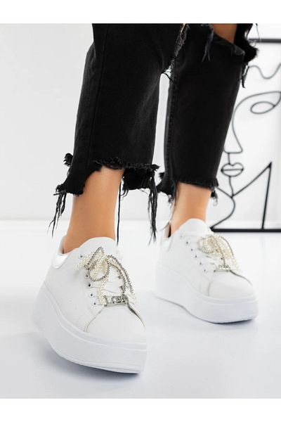 mei Pantofi Sport Dama cu Platforma 5B6 Alb-Argintiu