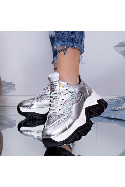 mei Pantofi Sport Dama cu Platforma WL259 Argintiu