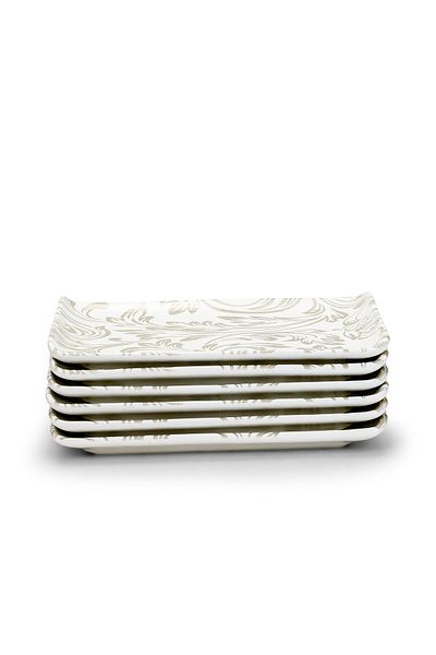 Edessa Elana Ceramic Rectangle Serving Plate (White, 12.5 x 24cm, Set of 6)