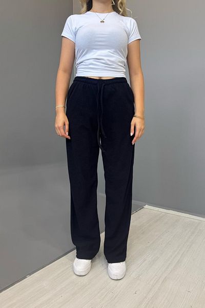 COOL TARZ Women's Jacquard Casual Lace-Up Trousers - Dark Blue