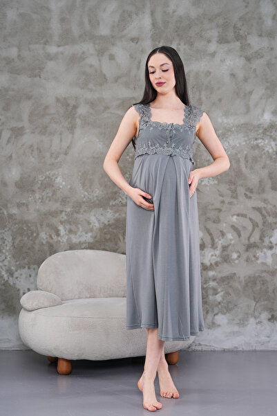 CT MODA Women's Smoked Lace Summer Special Design 100% Cotton Maternity Nightgown