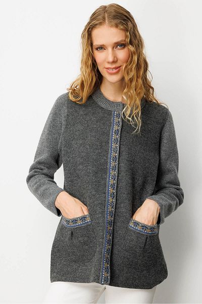 Desen Triko Women's Zero Collar Front Felt Short Wool Coat Smoked