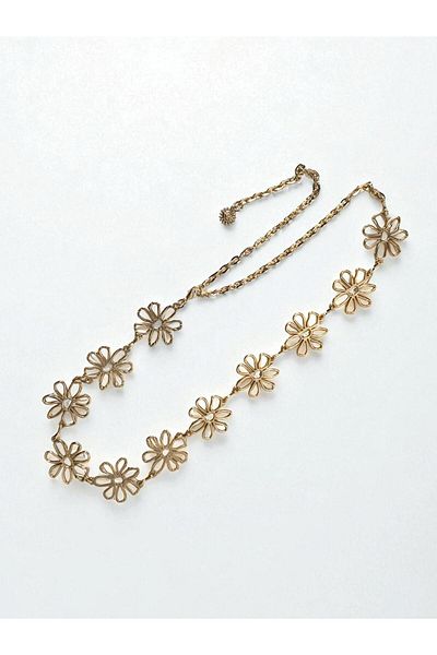 Kemerix Women's Flower Detailed Original Tarnish-Free Gold Chain Belt