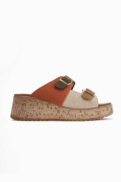 Limoya Samina Multi Multicolored Double Striped Wedge Heeled Women's Slippers