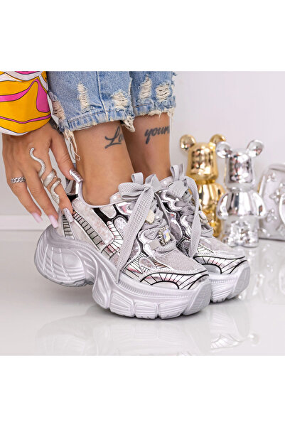 mei Γυναικεία Αθλητικά Παπούτσια με Πλατφόρμα 9157-16 Ασημί